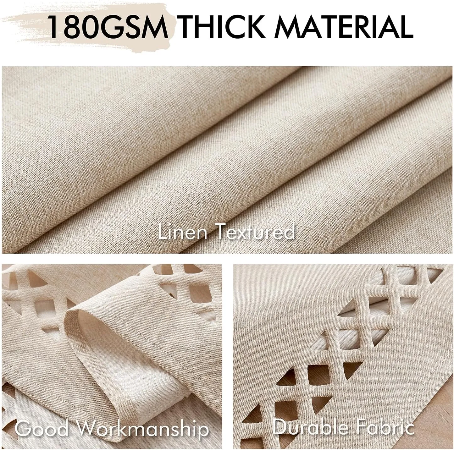 MIULEE Natural Thick Polyester Linen Rectangle Tablecloth with Decorative Cutouts Waterproof Stain Resistant Table Cloth Farmhouse Table Cover for Thanksgiving Dining Party Camping, 60 x 84 inch