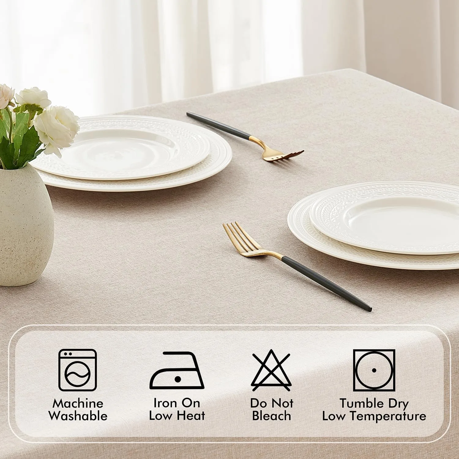 MIULEE Natural Thick Polyester Linen Rectangle Tablecloth with Decorative Cutouts Waterproof Stain Resistant Table Cloth Farmhouse Table Cover for Thanksgiving Dining Party Camping, 60 x 84 inch