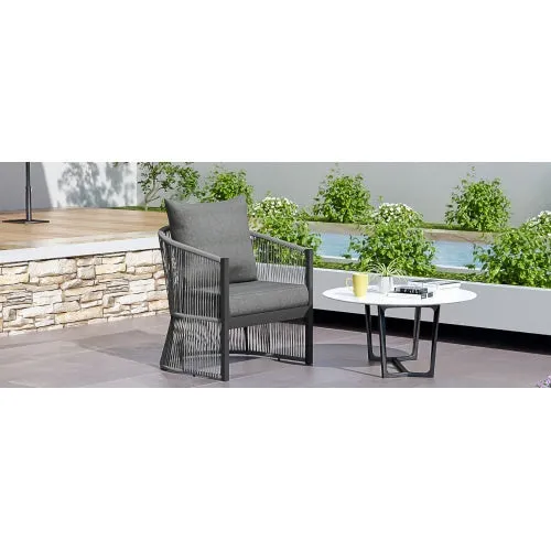 Modern Gray Curved Aluminum Lounge Chair With Stylish Rope-Weave