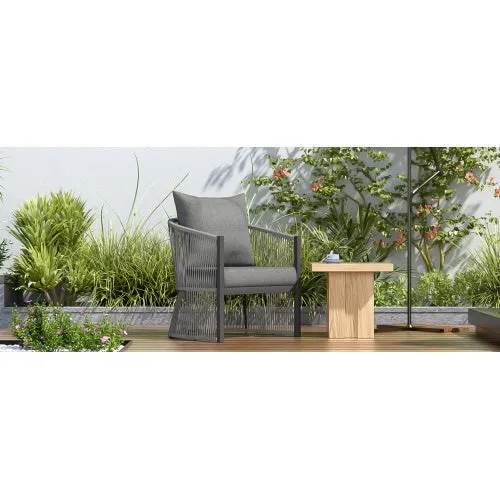 Modern Gray Curved Aluminum Lounge Chair With Stylish Rope-Weave