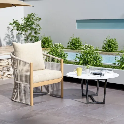 Modern Gray Curved Aluminum Lounge Chair With Stylish Rope-Weave