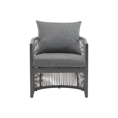 Modern Gray Curved Aluminum Lounge Chair With Stylish Rope-Weave