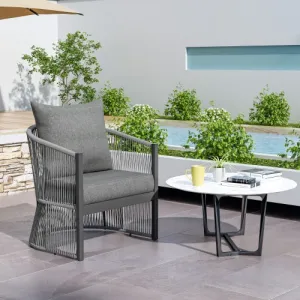 Modern Gray Curved Aluminum Lounge Chair With Stylish Rope-Weave