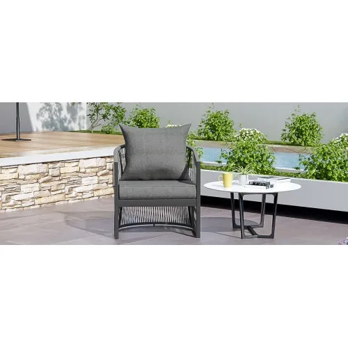 Modern Gray Curved Aluminum Lounge Chair With Stylish Rope-Weave
