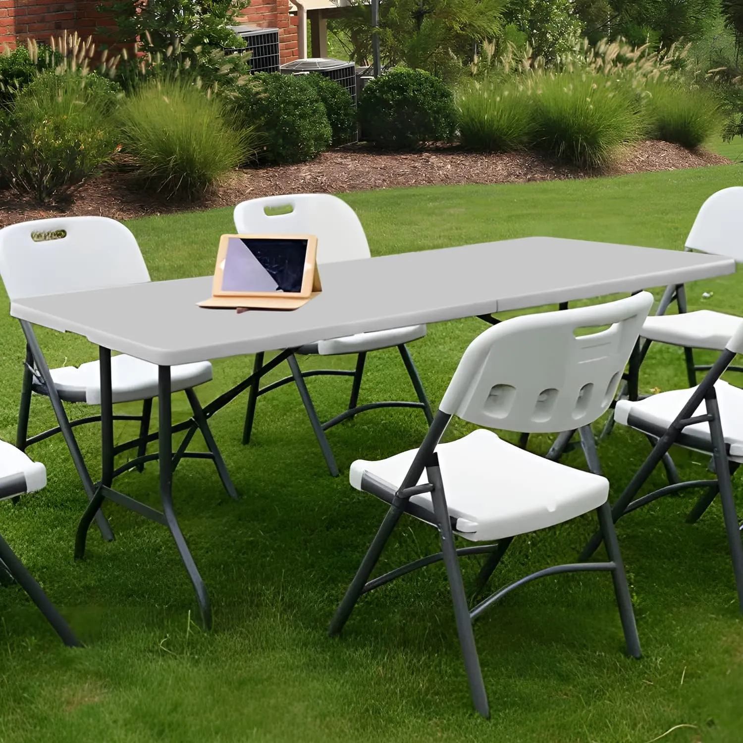 MoNiBloom 6Ft Folding Table, Heavy Duty Portable Plastic Dining Tables Fold in Half Indoor Outdoor Desk w/Handle, Lock for Camping Picnic Party, Gray