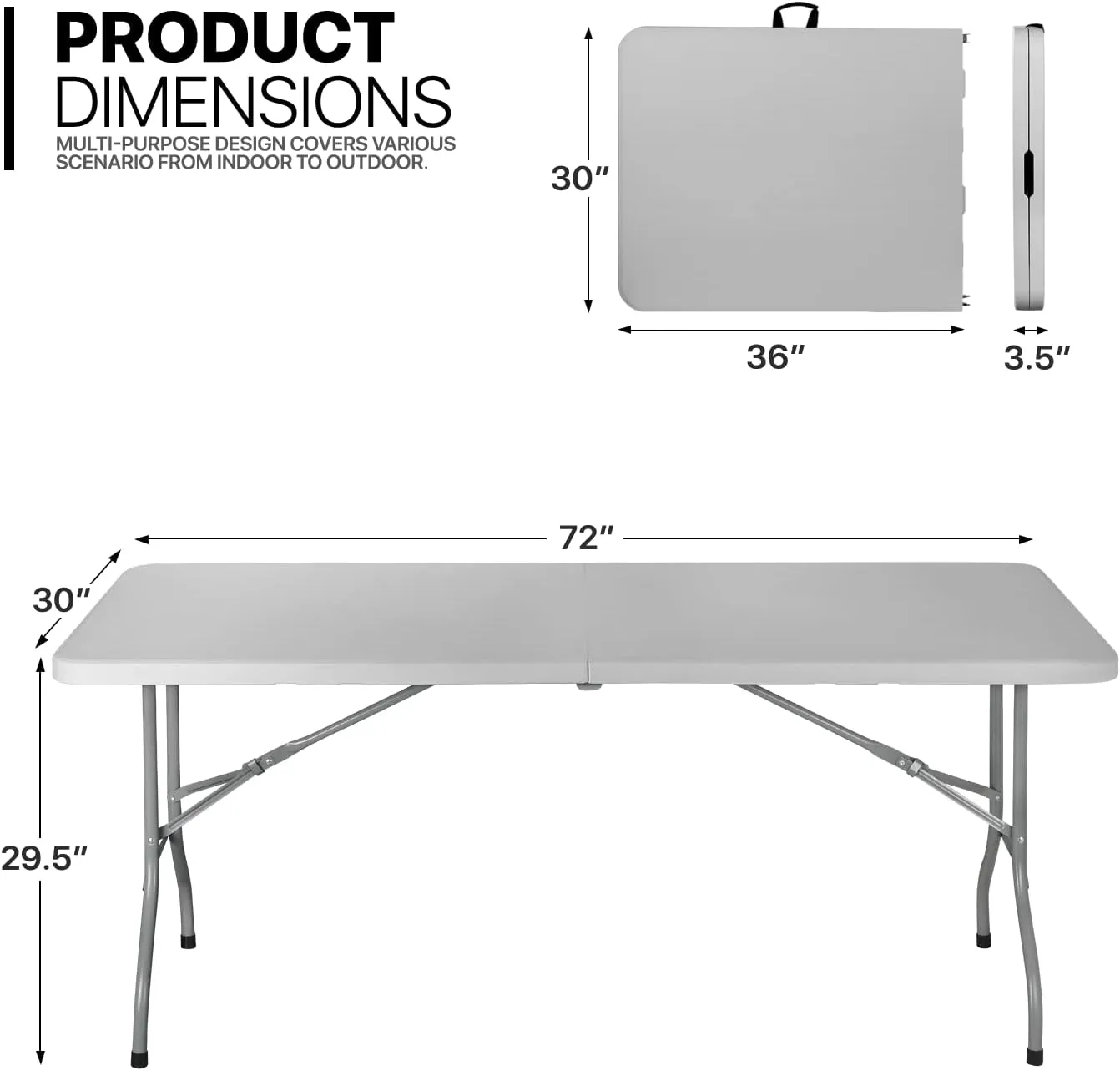 MoNiBloom 6Ft Folding Table, Heavy Duty Portable Plastic Dining Tables Fold in Half Indoor Outdoor Desk w/Handle, Lock for Camping Picnic Party, Gray