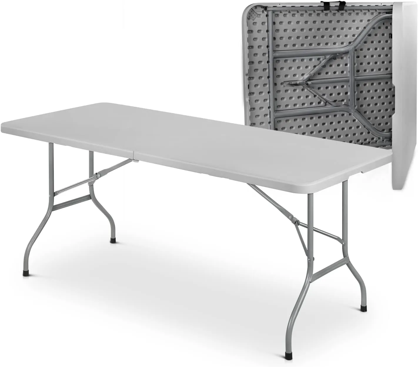 MoNiBloom 6Ft Folding Table, Heavy Duty Portable Plastic Dining Tables Fold in Half Indoor Outdoor Desk w/Handle, Lock for Camping Picnic Party, Gray