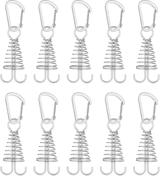 Morobor Deck Anchor Pegs, 10pcs Windproof Aluminium Alloy Fish Bone Tent Stakes with Spring Buckle Portable Wind Rope Anchor for Outdoor Camping