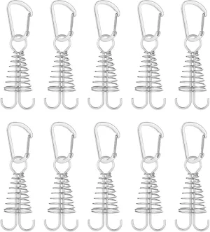 Morobor Deck Anchor Pegs, 10pcs Windproof Aluminium Alloy Fish Bone Tent Stakes with Spring Buckle Portable Wind Rope Anchor for Outdoor Camping