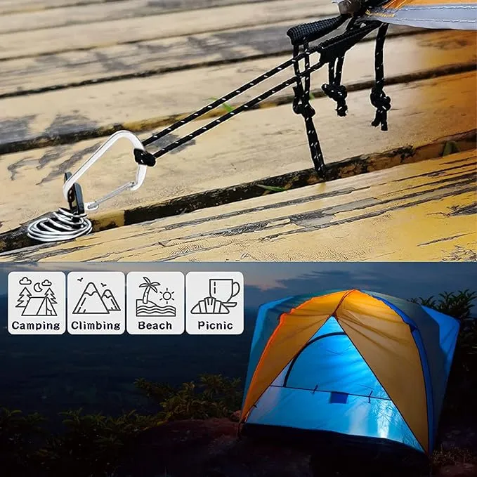 Morobor Deck Anchor Pegs, 10pcs Windproof Aluminium Alloy Fish Bone Tent Stakes with Spring Buckle Portable Wind Rope Anchor for Outdoor Camping
