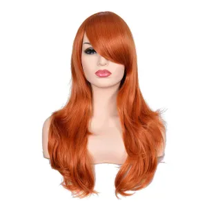 morvally 23" Long Wig Big Wavy Heat Resistant Synthetic Straight Hair with Bangs for Cosplay Costume Halloween Party (2735# Ginger Orange)