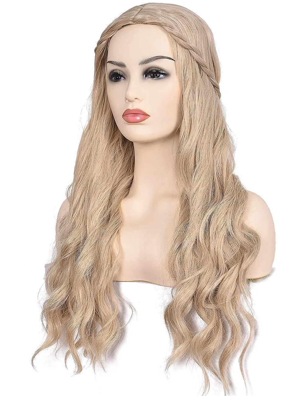 morvally Long Blonde Wavy Synthetic Hair Wigs for Women Halloween Cosplay Costume Wig