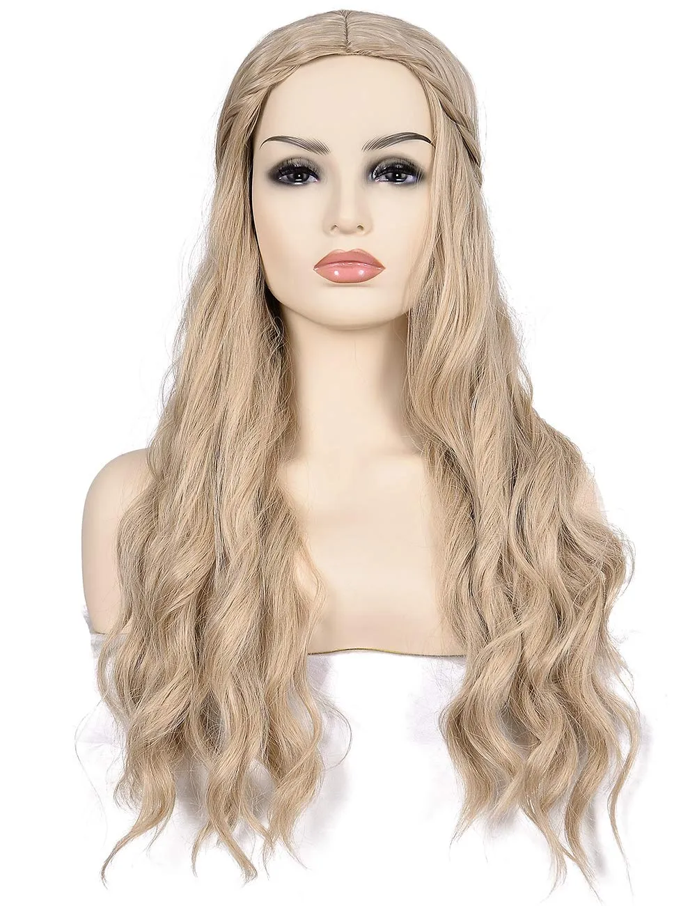 morvally Long Blonde Wavy Synthetic Hair Wigs for Women Halloween Cosplay Costume Wig