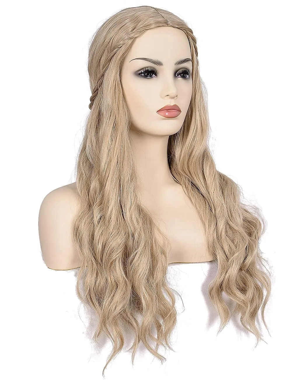morvally Long Blonde Wavy Synthetic Hair Wigs for Women Halloween Cosplay Costume Wig