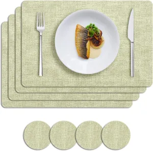 MOSAYT Faux Leather Placemats Set of 6, Heat Resistant Vinyl Place Mats with Coasters, Wipeable Washable Waterproof Oil Proof Table Mats for Kitchen Dining Indoor Outdoor, 12" x 18", Sage Green