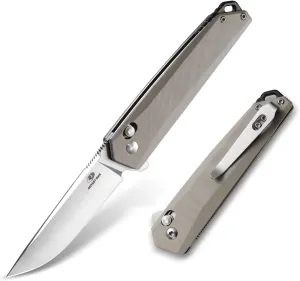 MOSSY OAK Folding Pocket Knife, 3.5-Inch D2 Steel Drop Point Blade, G10 Handle, Small EDC Knife with Belt Clip for Camping, Hiking (Brown)