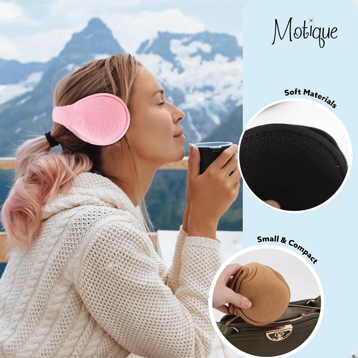 Motique Accessories Adjustable Ear Warmers Men Women Solid Polar Fleece Folding Winter Earmuff