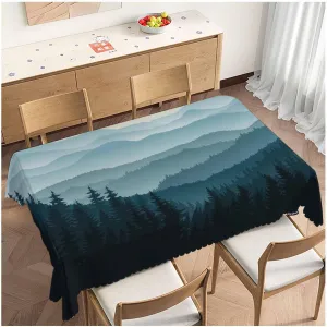 Mountain Forest Decorative Table Cover for Kitchen, Foggy Mountain Pine Woodland Oblong Tablecloth Dining Table Cloth Tabletop Tablecloths for BBQ Picnic Coffee 52"X70", 4-6 Seats