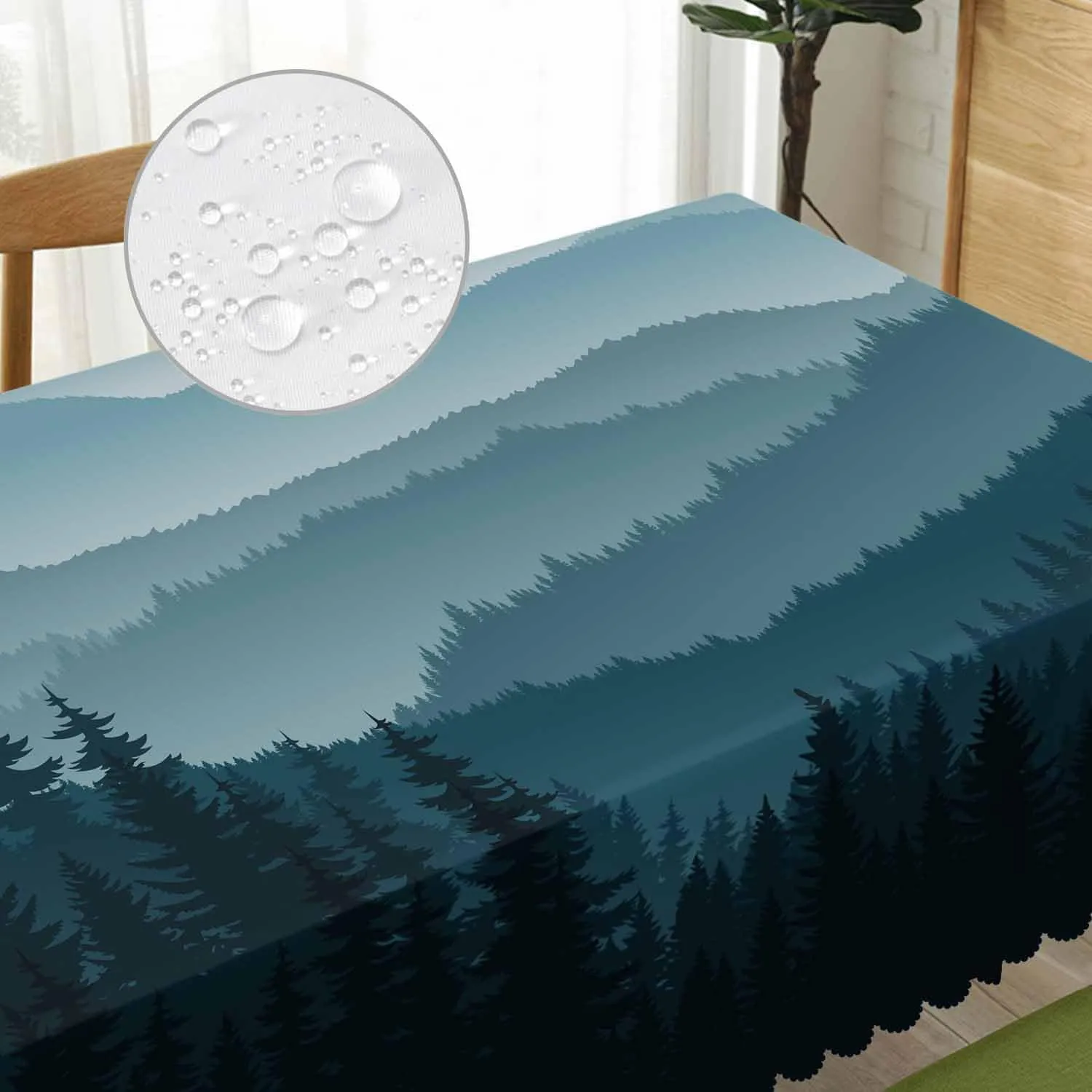 Mountain Forest Decorative Table Cover for Kitchen, Foggy Mountain Pine Woodland Oblong Tablecloth Dining Table Cloth Tabletop Tablecloths for BBQ Picnic Coffee 52"X70", 4-6 Seats