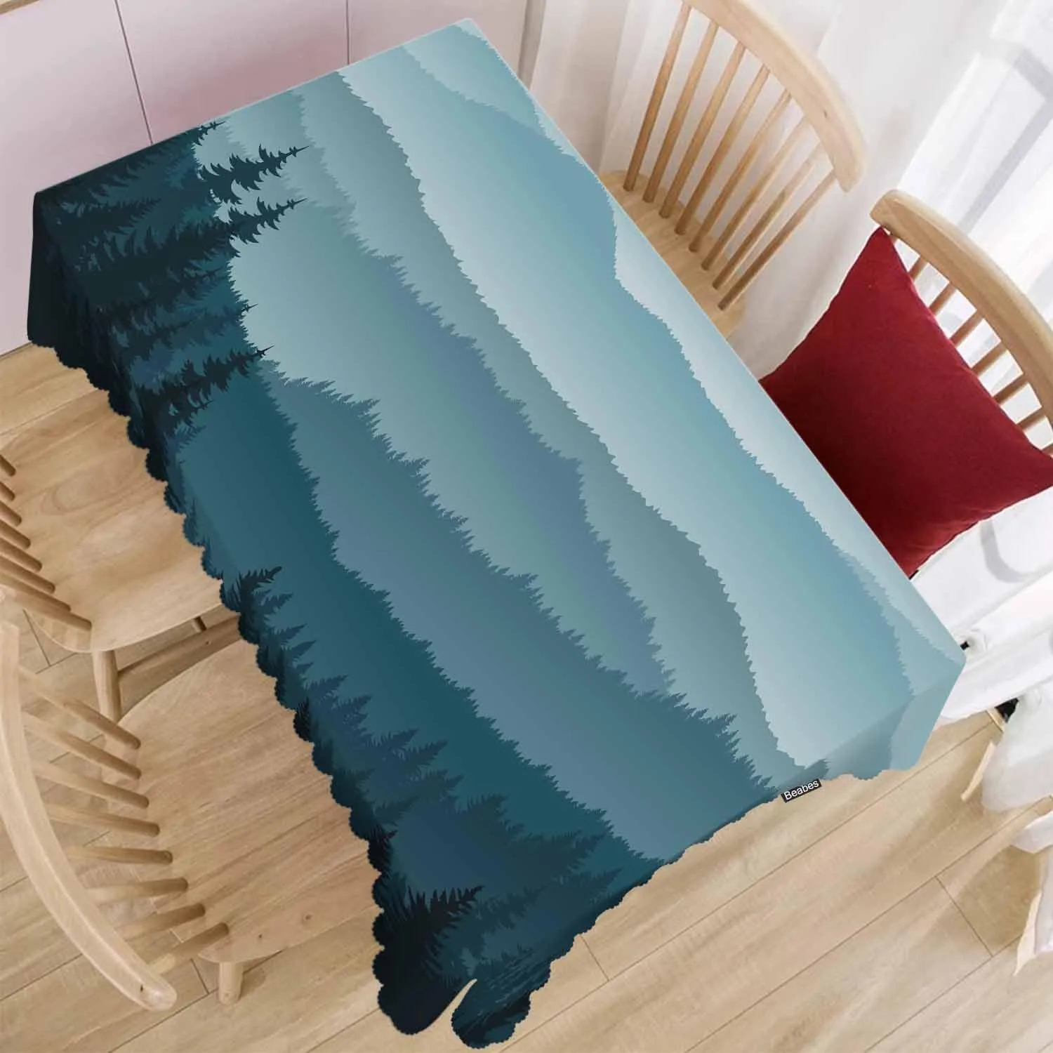 Mountain Forest Decorative Table Cover for Kitchen, Foggy Mountain Pine Woodland Oblong Tablecloth Dining Table Cloth Tabletop Tablecloths for BBQ Picnic Coffee 52"X70", 4-6 Seats