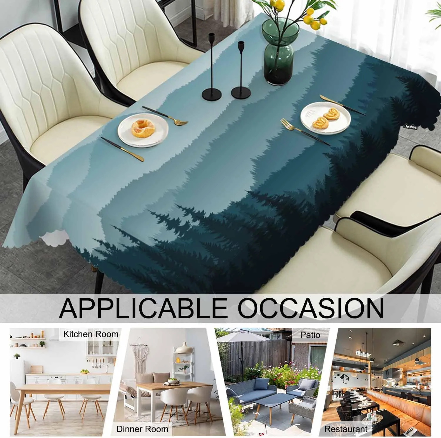 Mountain Forest Decorative Table Cover for Kitchen, Foggy Mountain Pine Woodland Oblong Tablecloth Dining Table Cloth Tabletop Tablecloths for BBQ Picnic Coffee 52"X70", 4-6 Seats