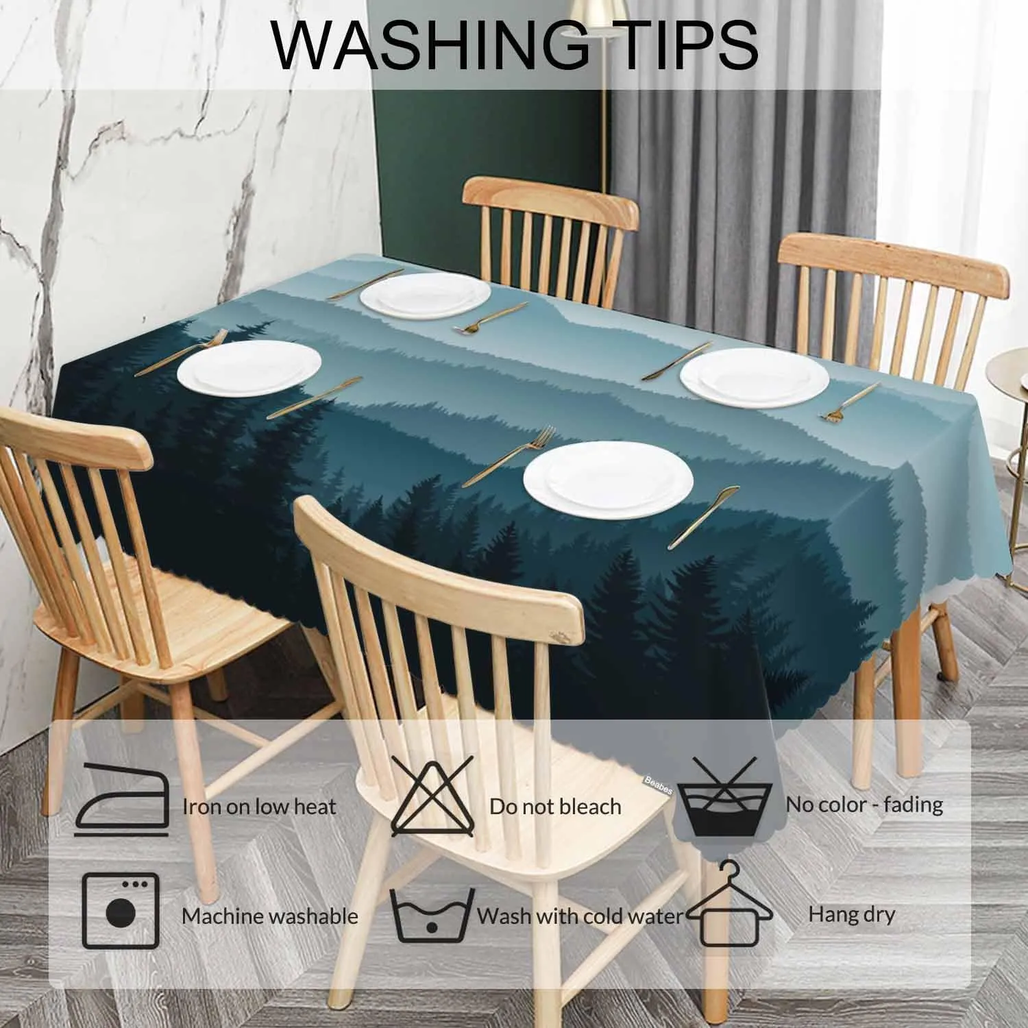 Mountain Forest Decorative Table Cover for Kitchen, Foggy Mountain Pine Woodland Oblong Tablecloth Dining Table Cloth Tabletop Tablecloths for BBQ Picnic Coffee 52"X70", 4-6 Seats
