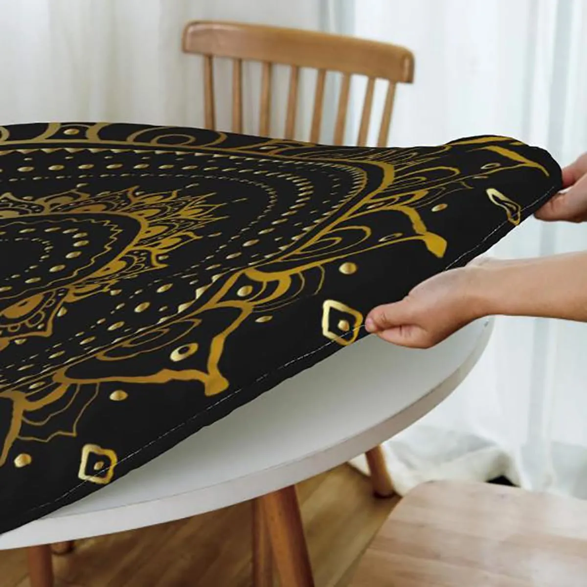 Multi Seamless Table Cloth for Round Tables Heart Figures Circles Spirals and Flowers Round Fitted Table Cover with Elastic Edges Colorful Fit for 36"-39" Table