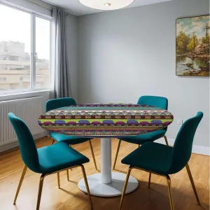 Multi Seamless Table Cloth for Round Tables Heart Figures Circles Spirals and Flowers Round Fitted Table Cover with Elastic Edges Colorful Fit for 36"-39" Table