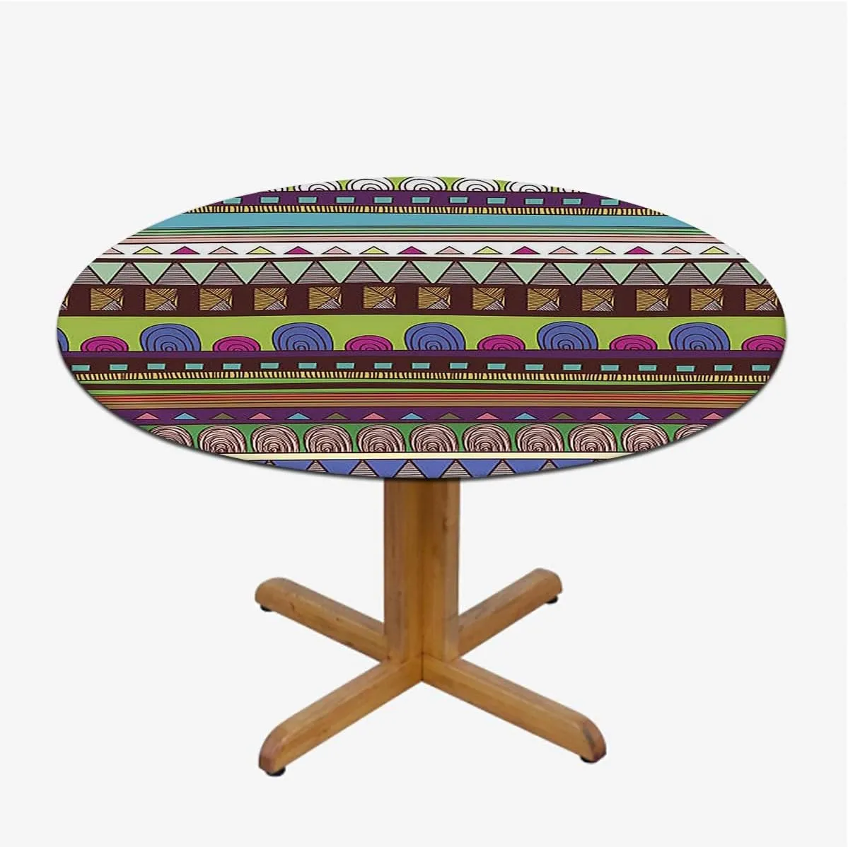 Multi Seamless Table Cloth for Round Tables Heart Figures Circles Spirals and Flowers Round Fitted Table Cover with Elastic Edges Colorful Fit for 36"-39" Table
