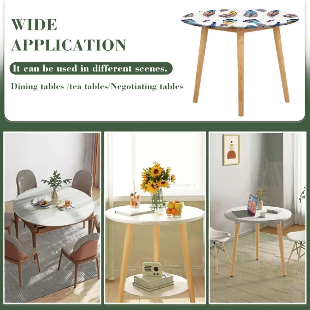 Multicolor Round Tables Tablecloth Table Cloth Dreamy Watercolor Elements Plumage Design Round Fitted Table Cover The Ultimate Protection for Your Table Feather Fit for 40"-43" Table