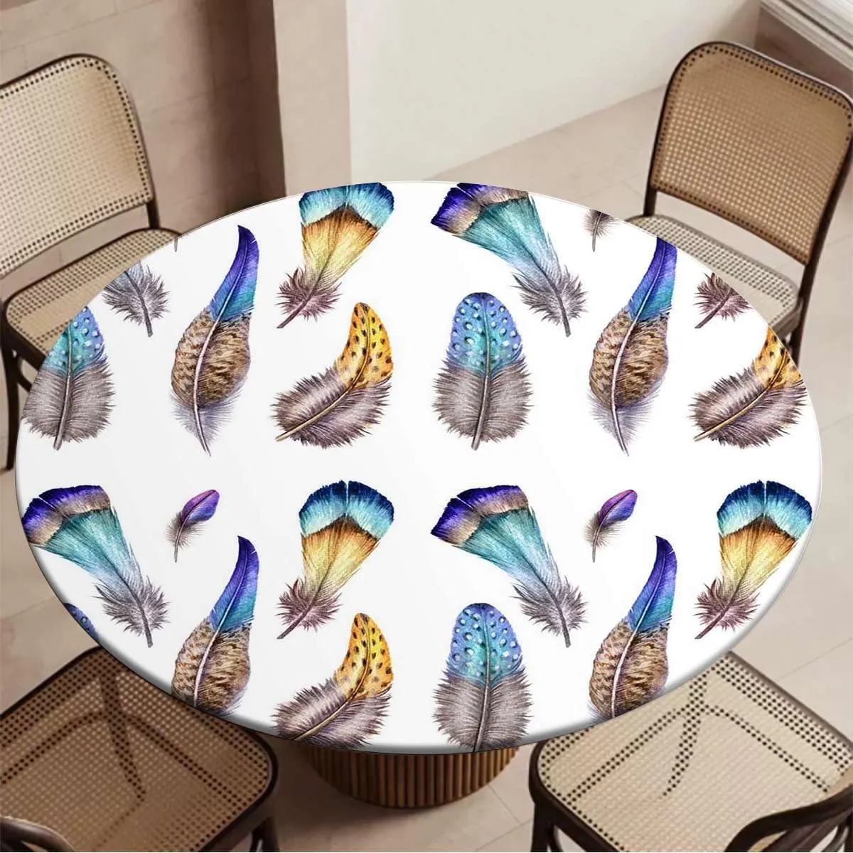 Multicolor Round Tables Tablecloth Table Cloth Dreamy Watercolor Elements Plumage Design Round Fitted Table Cover The Ultimate Protection for Your Table Feather Fit for 40"-43" Table