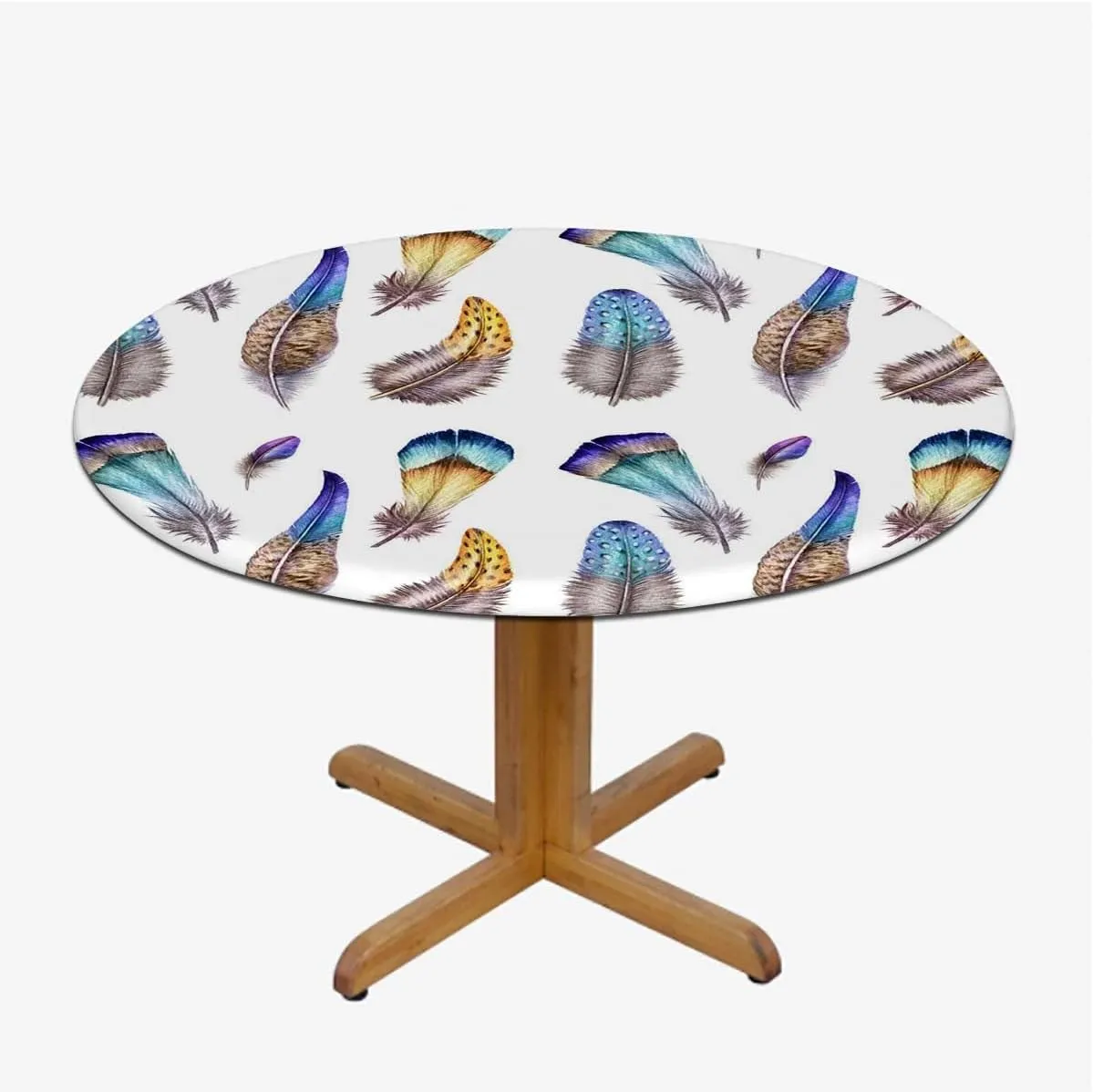 Multicolor Round Tables Tablecloth Table Cloth Dreamy Watercolor Elements Plumage Design Round Fitted Table Cover The Ultimate Protection for Your Table Feather Fit for 40"-43" Table