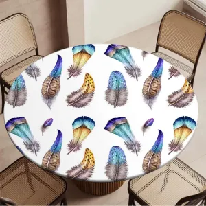 Multicolor Round Tables Tablecloth Table Cloth Dreamy Watercolor Elements Plumage Design Round Fitted Table Cover The Ultimate Protection for Your Table Feather Fit for 40"-43" Table