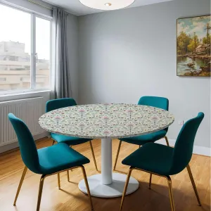 Multicolor Tablecloth Pads for Round Tables Vintage Style Ornamental Flower Motifs Elastic Edged Table Cover, Round Tables Tablecloth Table Cloth Floral Fit for 36""-39"" Table