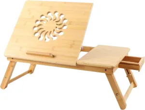 Multifunctional Foldable Bamboo Laptop Desk & Breakfast Tray - Adjustable Tilting Top with Built-in Drawer for Home Office, Bed, Travel | Minor Flaws Discount (Stylish, Durable, Portable)
