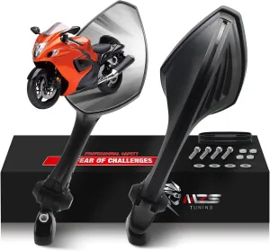 MZS Racing Motorcycle Mirrors, Foldable Fairing Rearview Side Mirror Compatible with GSXR 600 750 1000 / GSX1300R Hayabusa / ZX14 ZX14R ZX12R / CBR300R CBR500R CBR600RR / Bandit 650 1250 / GSX650F