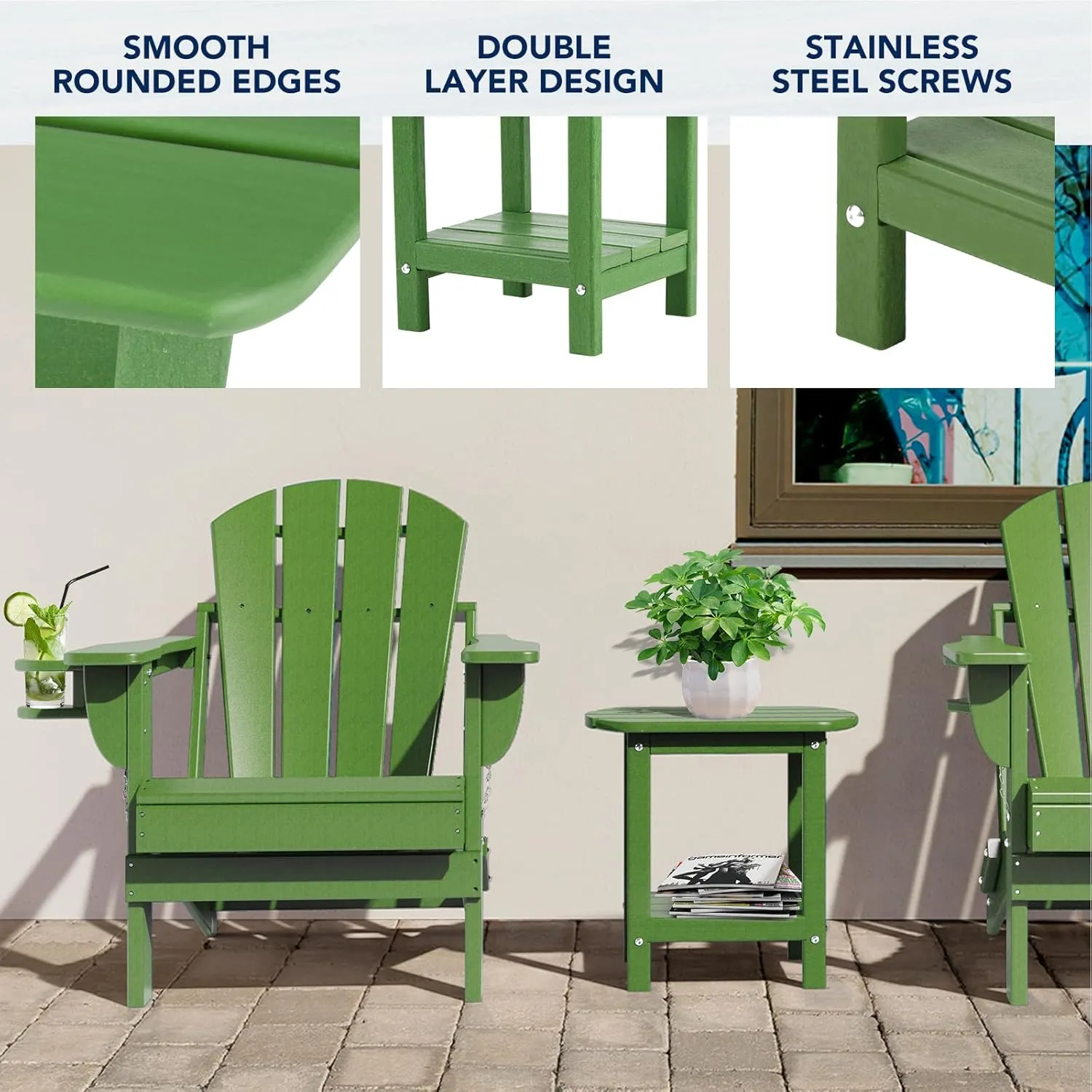 Nalone Adirondack Side Table, 16.5" Outdoor End Table, HDPE Plastic, Small for Patio (Lime)