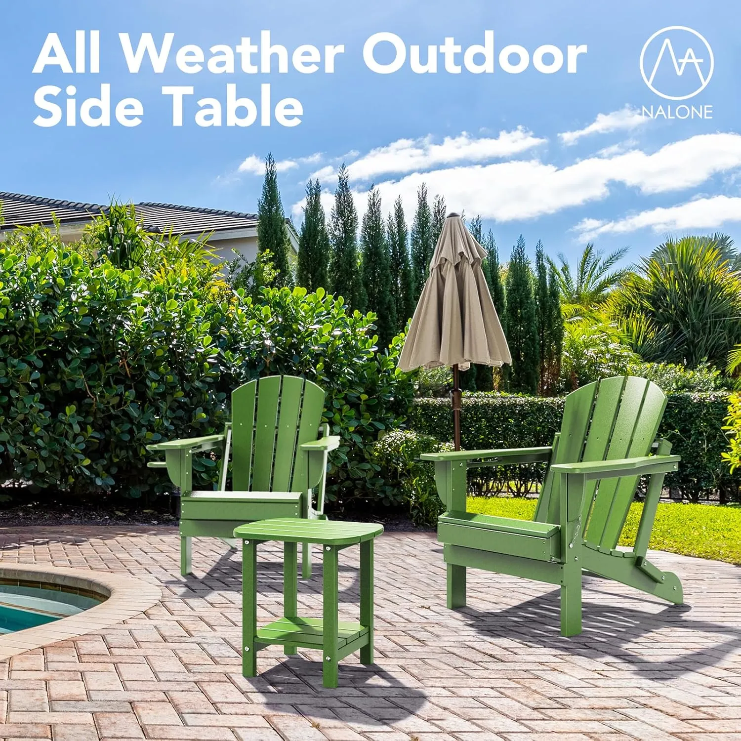 Nalone Adirondack Side Table, 16.5" Outdoor End Table, HDPE Plastic, Small for Patio (Lime)