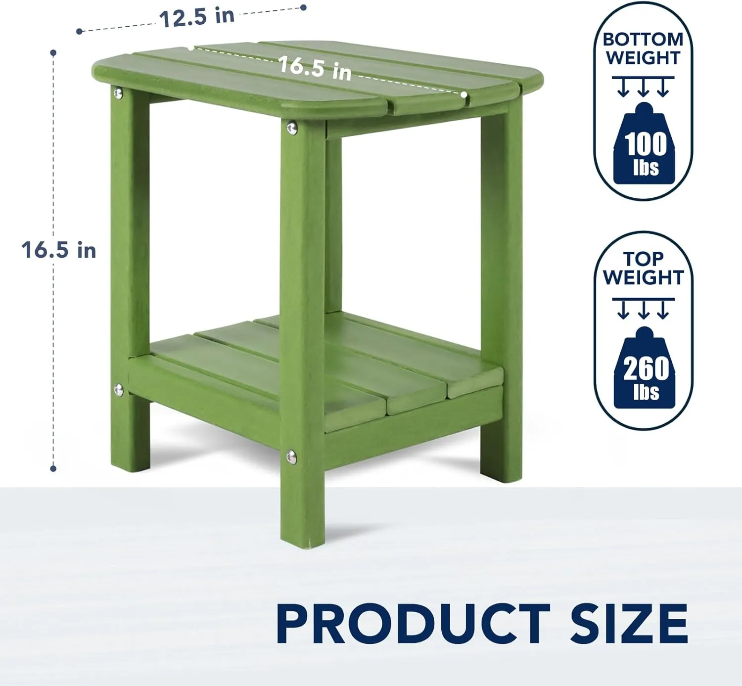 Nalone Adirondack Side Table, 16.5" Outdoor End Table, HDPE Plastic, Small for Patio (Lime)