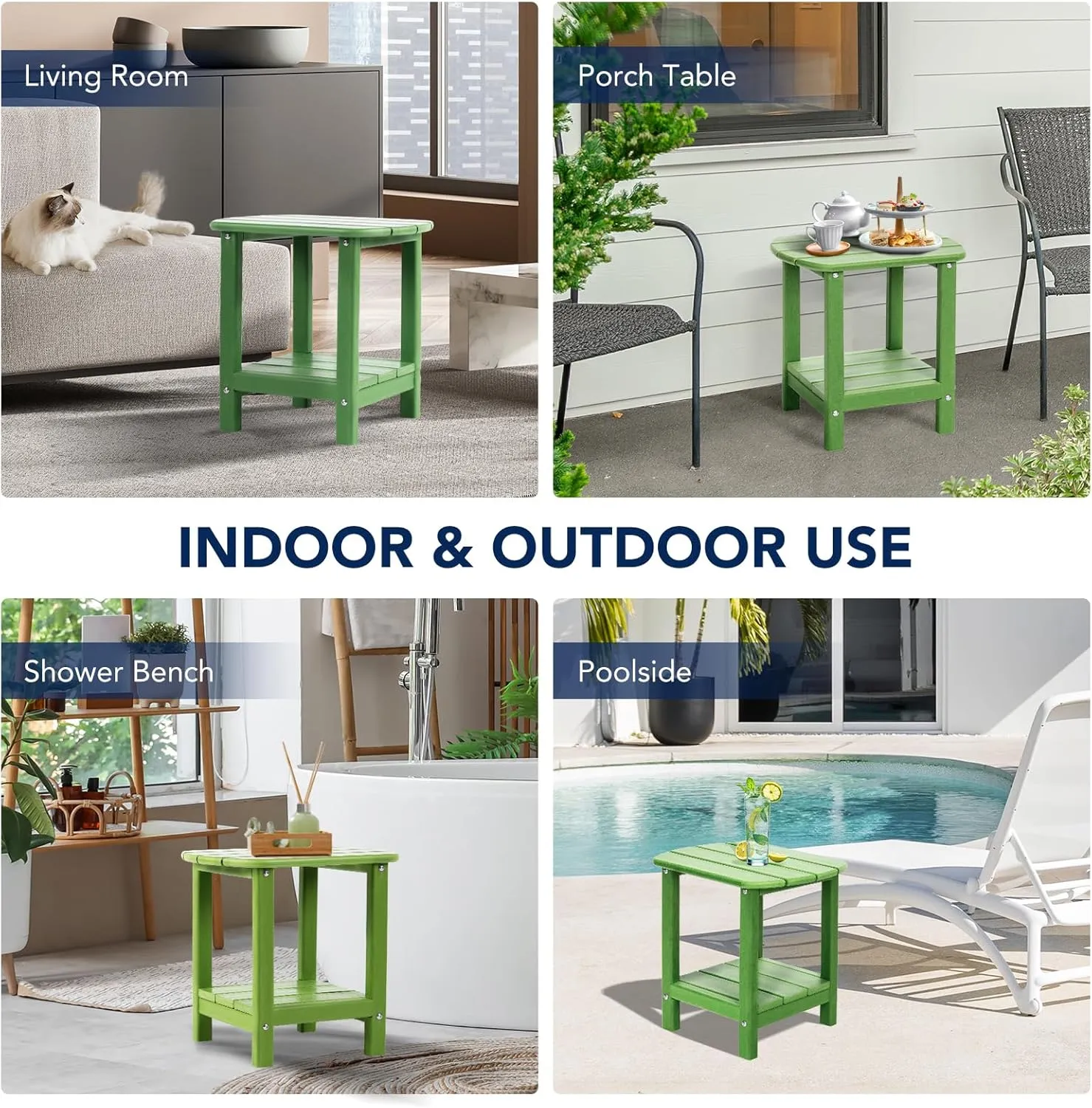 Nalone Adirondack Side Table, 16.5" Outdoor End Table, HDPE Plastic, Small for Patio (Lime)