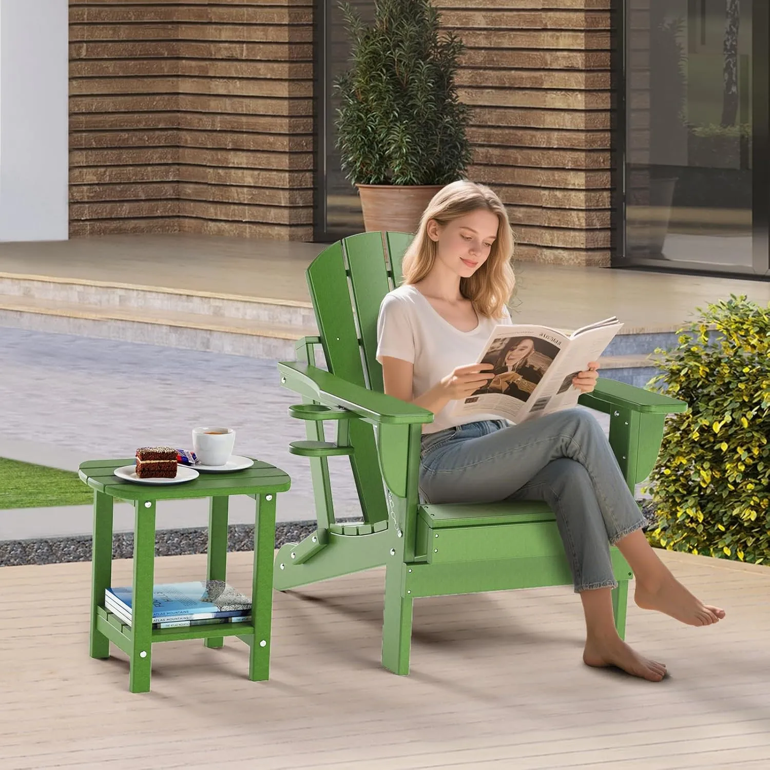 Nalone Adirondack Side Table, 16.5" Outdoor End Table, HDPE Plastic, Small for Patio (Lime)