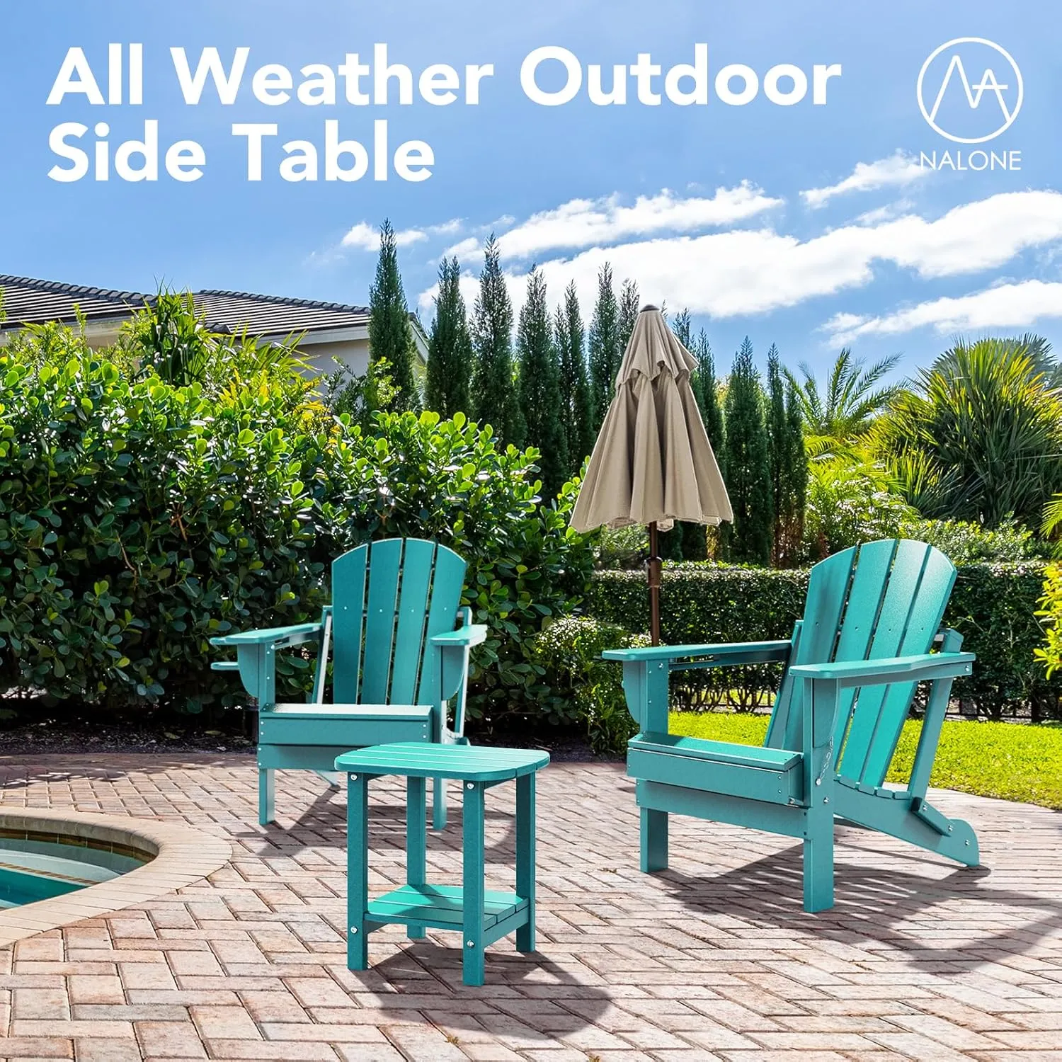 nalone Adirondack Side Table 16.5" Outdoor Side Table HDPE Plastic Double Adirondack End Table Small Table for Patio (Aruba)