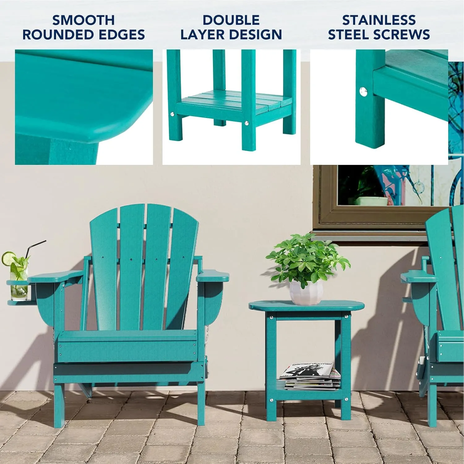 nalone Adirondack Side Table 16.5" Outdoor Side Table HDPE Plastic Double Adirondack End Table Small Table for Patio (Aruba)