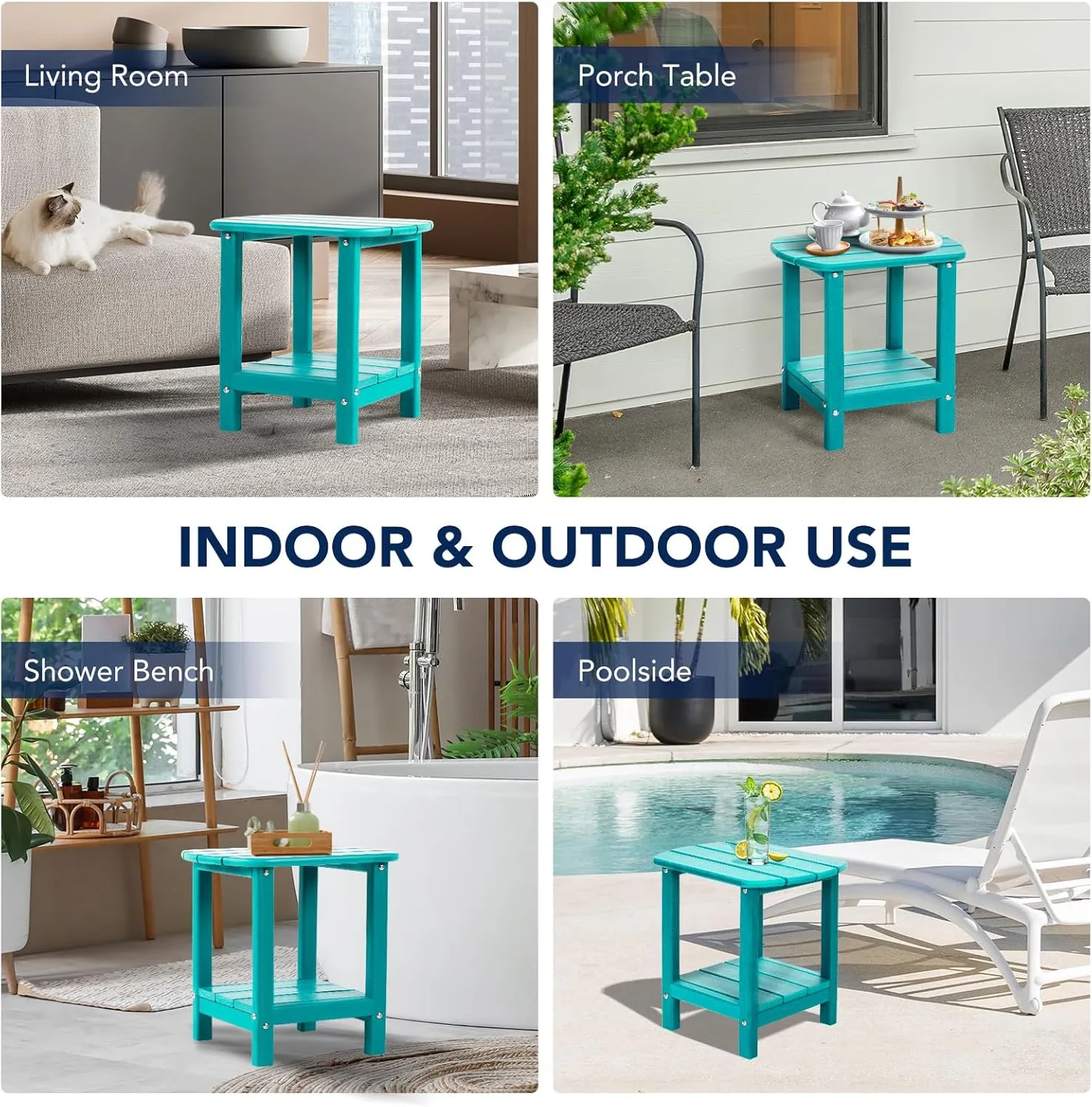 nalone Adirondack Side Table 16.5" Outdoor Side Table HDPE Plastic Double Adirondack End Table Small Table for Patio (Aruba)