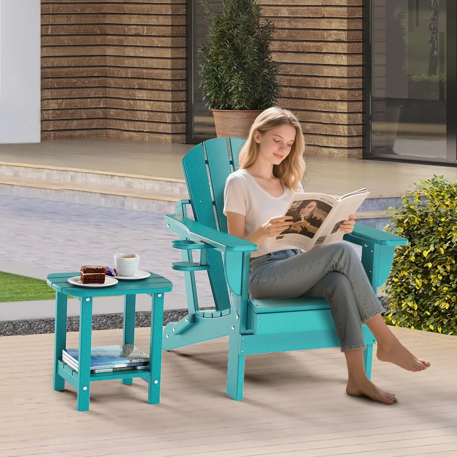 nalone Adirondack Side Table 16.5" Outdoor Side Table HDPE Plastic Double Adirondack End Table Small Table for Patio (Aruba)
