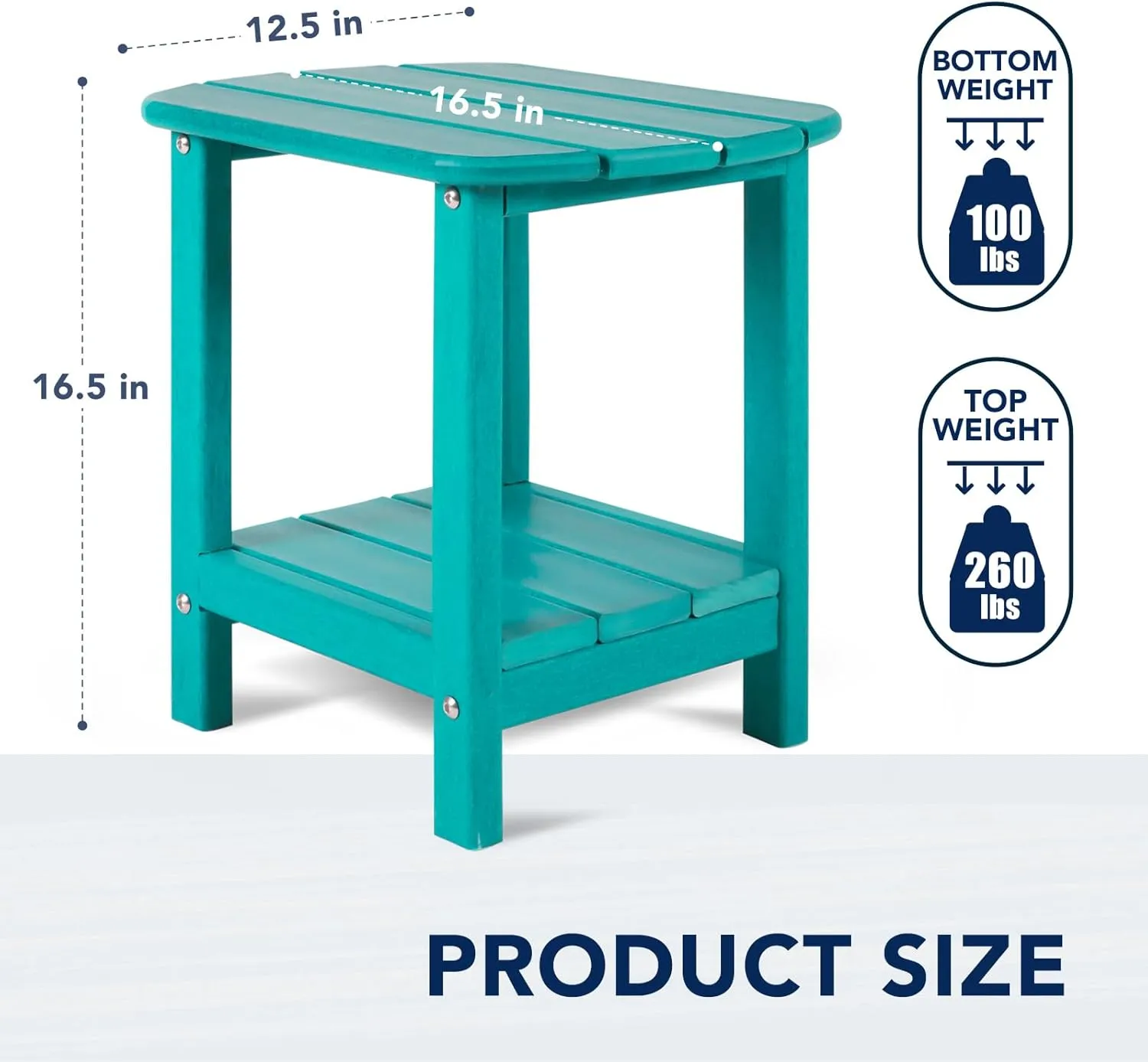 nalone Adirondack Side Table 16.5" Outdoor Side Table HDPE Plastic Double Adirondack End Table Small Table for Patio (Aruba)