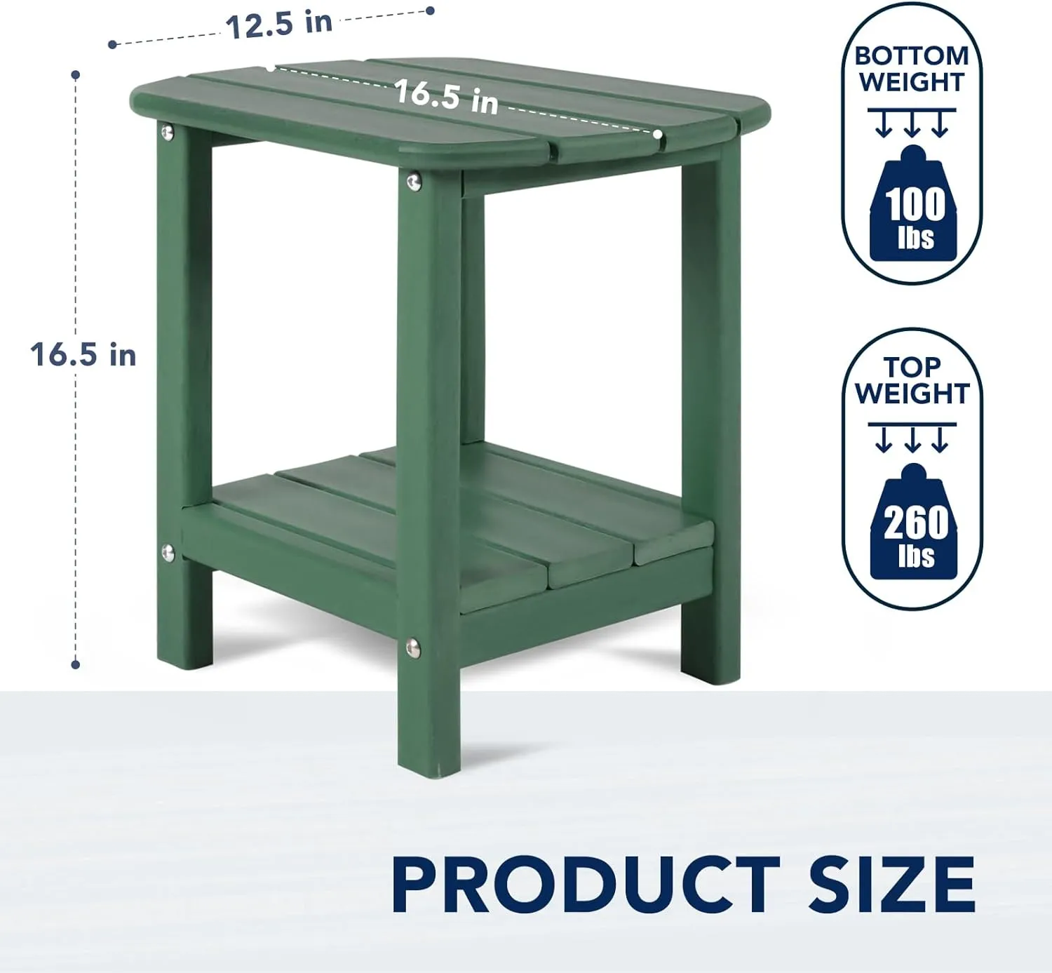 nalone Adirondack Side Table 16.5" Outdoor Side Table HDPE Plastic Double Adirondack End Table Small Table for Patio (Green)