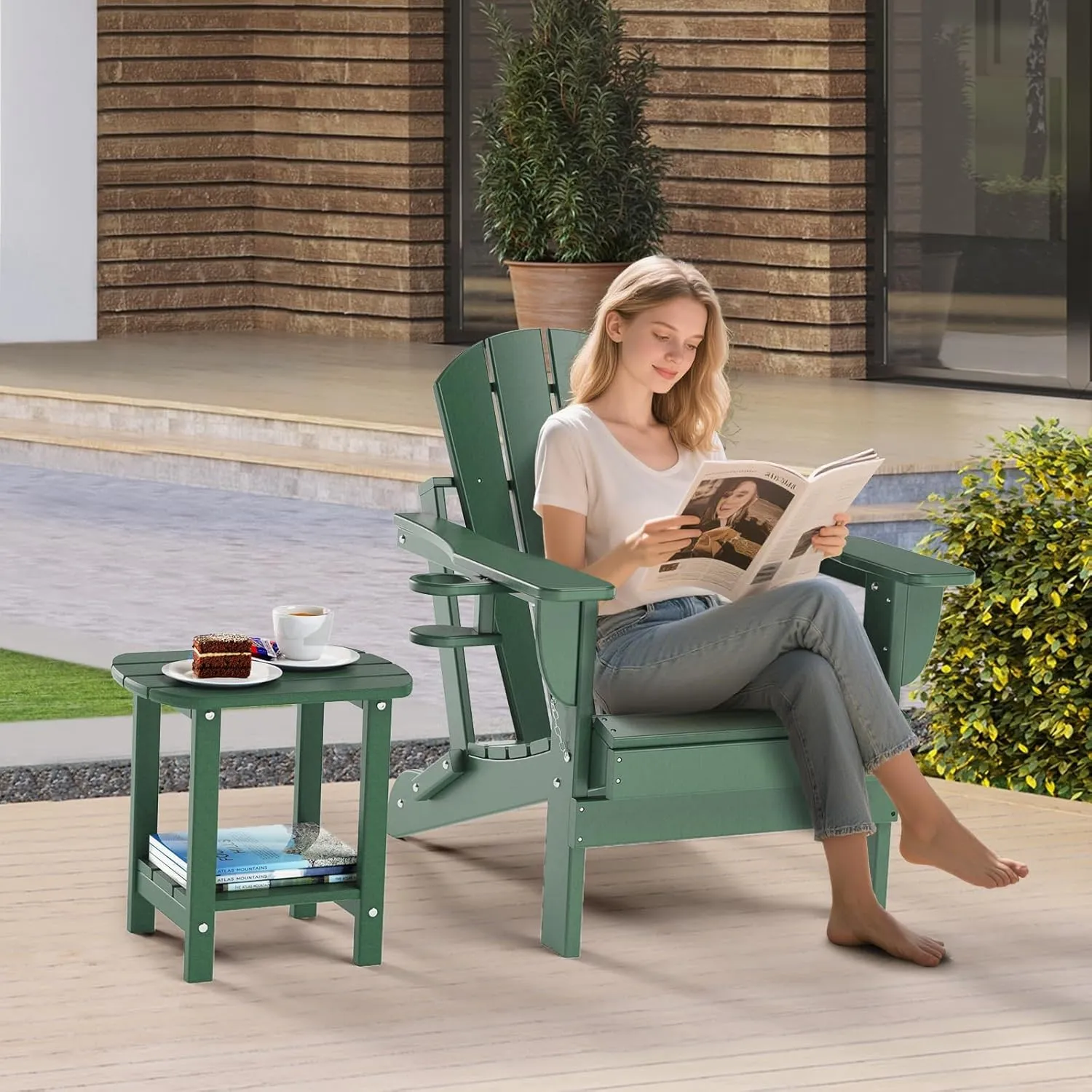 nalone Adirondack Side Table 16.5" Outdoor Side Table HDPE Plastic Double Adirondack End Table Small Table for Patio (Green)