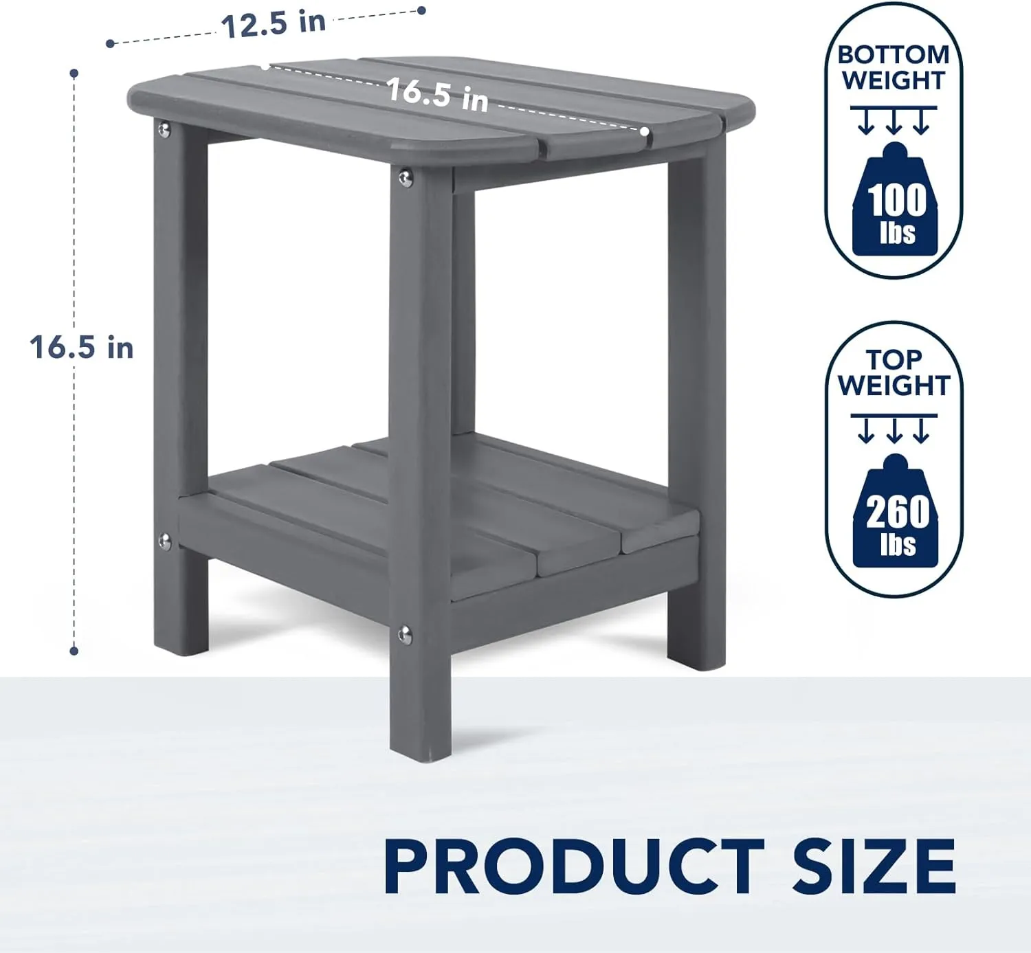 nalone Adirondack Side Table 16.5" Outdoor Side Table HDPE Plastic Double Adirondack End Table Small Table for Patio(Grey)