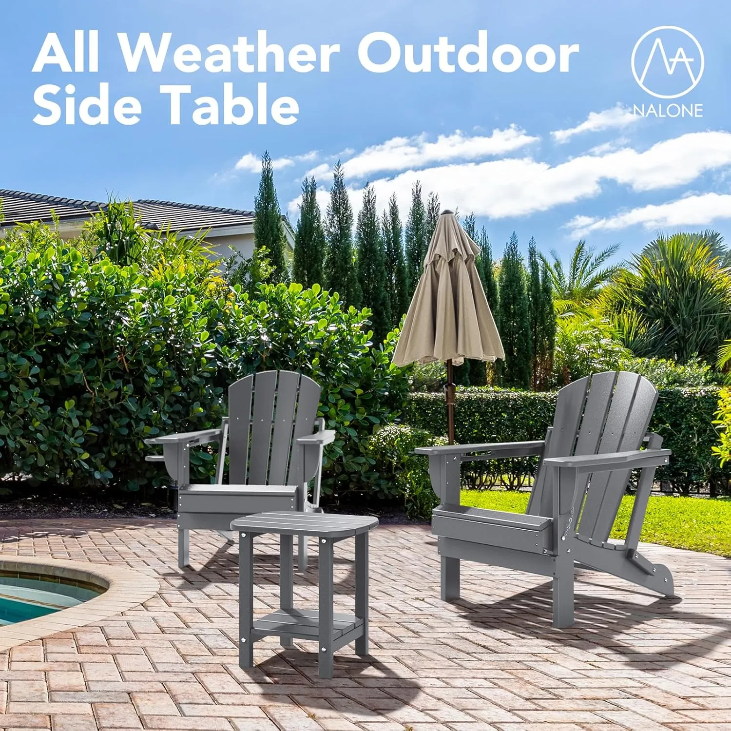 nalone Adirondack Side Table 16.5" Outdoor Side Table HDPE Plastic Double Adirondack End Table Small Table for Patio(Grey)